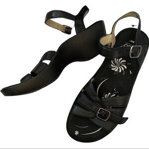 ABEO Sandal Heel Black Leather Size 7 buckle up